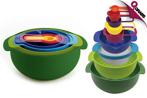 From QR89, Measure & Mix with a Colorful 9-Piece Kitchenware Set - Includes Measuring Cups, Bowls, Strainers and More! (Up to QR360 Value)